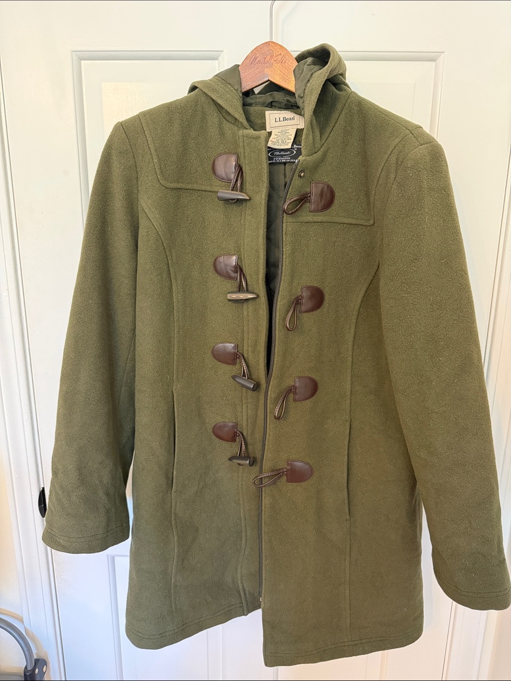 L.L. Bean Olive Toggle Hooded Wool Jacket sz 10